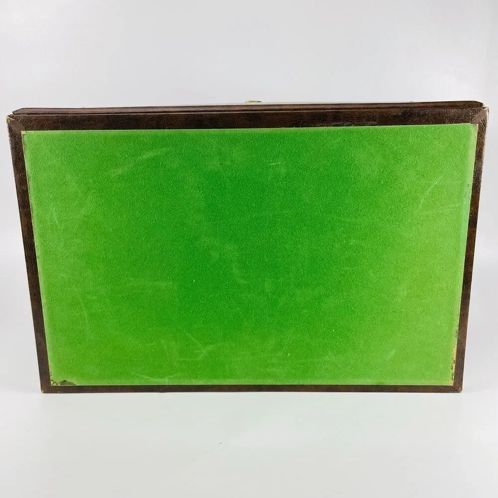VTG MELE 4-Tier Jewelry Box MCM Mid-Century Faux Leather Satin Gold Velvet w KEY